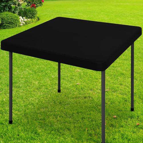 Smiry Square Picnic Table Cloth, Waterproof Elastic Fitted Tablecloths for 3 Foot Tables, Washable Polyester Table Cover for Camping, Indoor and Outdoor (Black, 24"x24") - color: Black, size: 24" X 24" (Square)