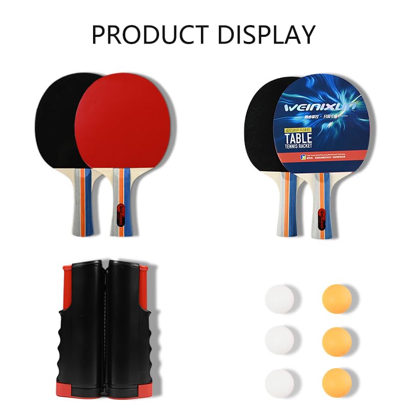Table Tennis Racket Set with Retractable Net, Ping Pong Set Portable,4 Paddles, 6 Balls, withCarrying Case