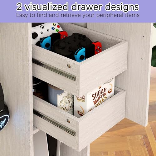 44.5” Media Storage Cabinet, Media Cabinet with 2 Built-in Drawers 3 Hooks & Shelf, Stereo Cabinet for Living Room, Easy Assembly