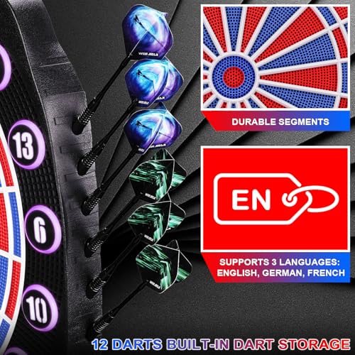 WIN.MAX Electronic Dart Board Soft Tip Dartboard Set LED Displays 3 Languages with 12 Darts 100 Tips Power Adapter - color: RED/BLUE WITH LIGHTS 2026