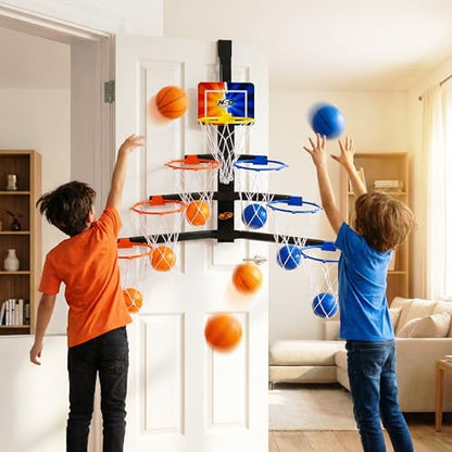 NSG Over The Door Basketball Hoop - Adjustable Height 7 Hoop Race Pyramid with 8 Mini Foam Balls & Carry Bag, Wall-Mounted, Easy Setup, Kids Indoor/Outdoor Game for Ages 5+ Years - style: Hoop Race