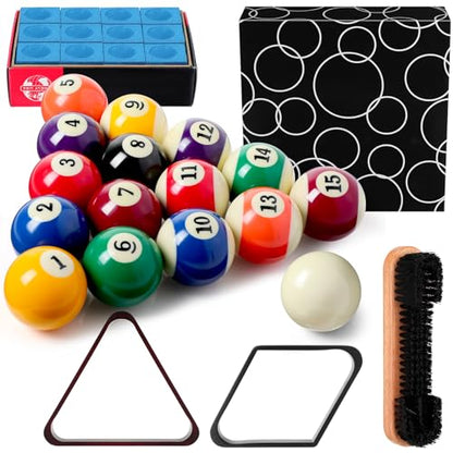 31 Pcs Pool Table Balls Billiard Accessory Kit with 16 Table Balls 1 Triangle Billiard Rack 1 Diamond Holder 12 Rack Cue Chalks 1 Brush for Friend Travel Office Desk Games Bartop - color: Claret