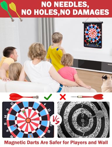 Ranslen Magnetic Dart Board for Kids and Adults, Double Sided Board Games with 15pcs Magnetic Darts, Boy Gifts Dartboard Toys Gift for Age 6 7 8 9 10 11 12 Year Old Boys