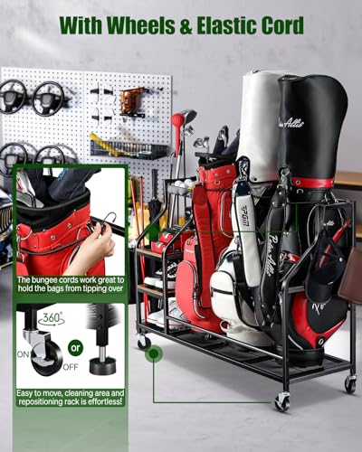FHXZH Golf Bags Storage Garage Organizer- Golf Bag Stand for Golf Bags, Clubs, Balls, Golf Equipment Accessories, Golf Bag Storage Rack with Wheels for Garage, Club, Basement - style: 3 Golf Bag Organizer