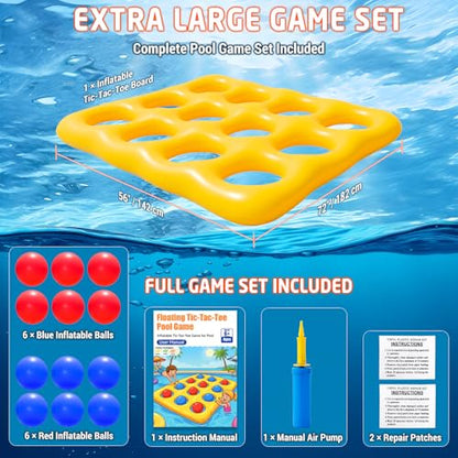 Pool Toys, Pool Tic Tac Toe Game Set with 12 Inflatable Balls, Pool Games for Kids/Adults/Teens, Outdoor Water Games, Suitable Pool Beach Party Birthday Favors & Family, Yellow - color: Yellow