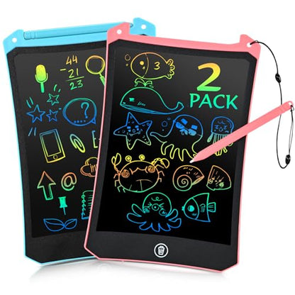 EooCoo Toddler Toys, LCD Writing Tablet for Kids 2 Pack, Toddler Travel Essentials Drawing Pad, Mess Free Coloring Books, Road Trip Activities, Age 3-5 Girls Boys Gifts - 8.5 Inch - color: 8.5”Pink&Blue