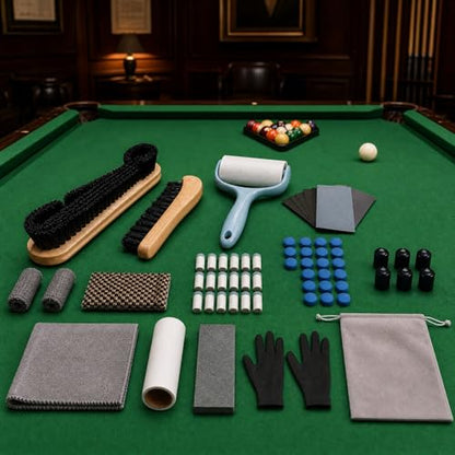 10 Piece Pool Table Cleaning Kit Professional Billiard Felt Cleaner Rail Brush Set with Wooden Brushes Cue Cloths Ferrule Polish Cloths and Sticky Lint Roller for Table Care