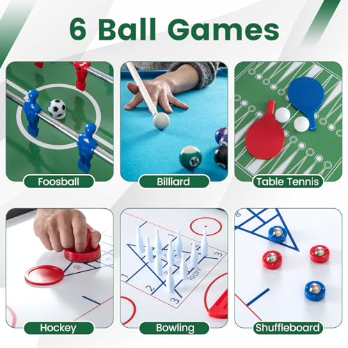 Goplus 12-in-1 Multi Game Table, Combo Game Table w/Foosball, Billiard, Table Tennis, Air Hockey, Bowling, Shuffleboard, Checkers, Chess, Backgammon, Adults Combination Game Set for Home Arcade