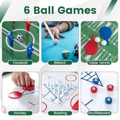 Goplus 12-in-1 Multi Game Table, Combo Game Table w/Foosball, Billiard, Table Tennis, Air Hockey, Bowling, Shuffleboard, Checkers, Chess, Backgammon, Adults Combination Game Set for Home Arcade