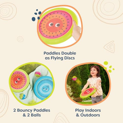 B. toys – Paddle Ball Game – Hand Trampoline Set – Poppin’ Paddles – 2 Bouncy Discs & 2 Balls – Catch & Toss Sports Games for Kids – 3+ Years