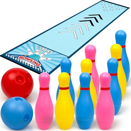 Mini Bowling Set Indoor Outdoor Indoor Bowling Set with Guide Arrow Mat Gold and Silver Medal Backpack Dispensing Suitable for Family Friends Family Party Entertainment - style: Colorful