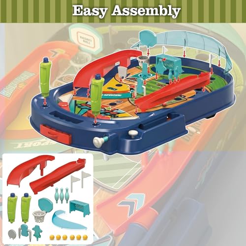 Kids Pinball Machine — Tabletop Arcade Game with Obstacles, Pull-Rod Launcher, Flippers, Scoring Targets, Pins & Mini Hoop, 1-2 Player Mini Pinball for Kids Ages 3+ - style: Sport Pinball