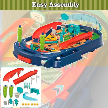 Kids Pinball Machine — Tabletop Arcade Game with Obstacles, Pull-Rod Launcher, Flippers, Scoring Targets, Pins & Mini Hoop, 1-2 Player Mini Pinball for Kids Ages 3+ - style: Sport Pinball