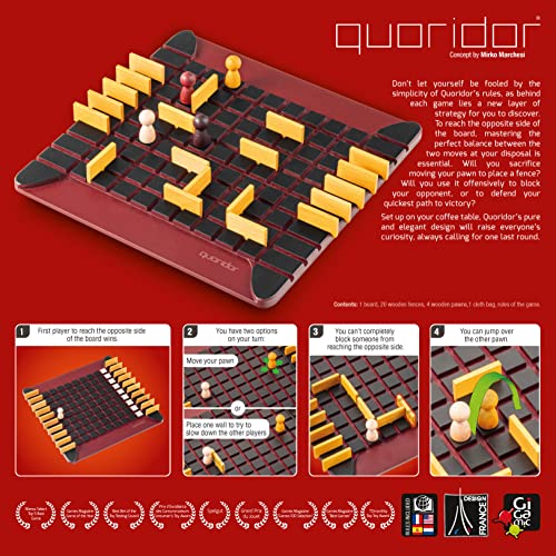 Quoridor - Over 1 Million Sold! Mensa Select Winner | Wooden Abstract Strategy Game for Adults and Families | Ages 8+ | 2 to 4 Players | 1 Minute to Learn, 15 Minutes to Play