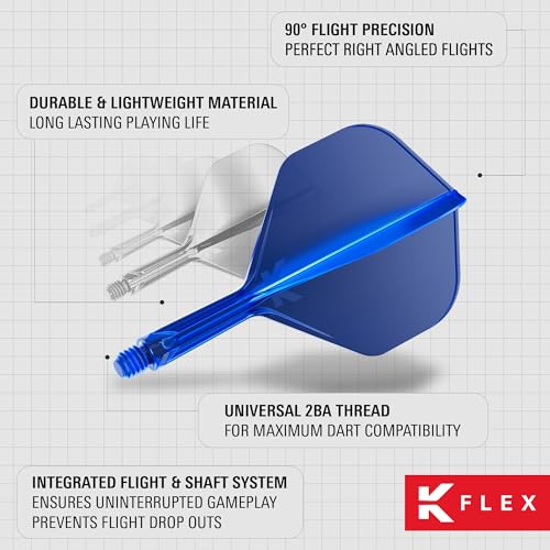 Target Darts K Flex Integrated Dart Flights And Shafts, No.2 | Pack Of 3 K-Flex - No2, Kflex All In One Moulded Dart Flight & Stem Lengths: Short, Intermediate & Medium | Professional Dart Accessories - color: Blue