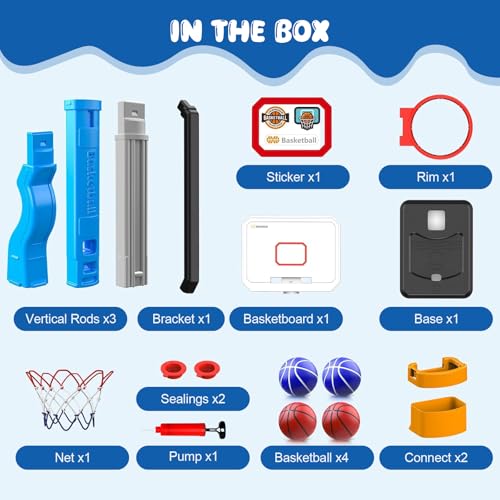 Toddler Basketball Hoop, Adjustable Height 2.3-4.5ft Baby Basketball Goal Set with 4 Balls & Pump, Backyard Poolside Basketball Toy for Boys & Girls Birthday Gift, Blue