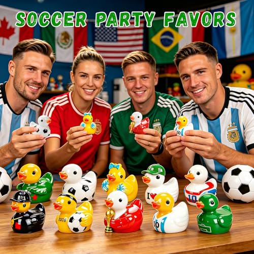 120Pcs World Soccer Cup Mini Resin Ducks 10 Style Sports Theme Miniature Soccer Ducks Bulk Player Referee Goalkeeper Tiny Duck Figures for Soccer Party Favors Desk Shelf Decor Sports Fans Gifts - style: 120Pcs-10 Style Soccer Duck
