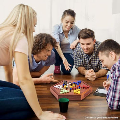 AMEROUS 12.5 inches Wooden Chinese Checkers Set with Storage Drawer - 60 Acrylic Marbles in 6 Colors - 12 Bonus Spare Marbles, Classic Strategy Family Board Game for Kids and Adults