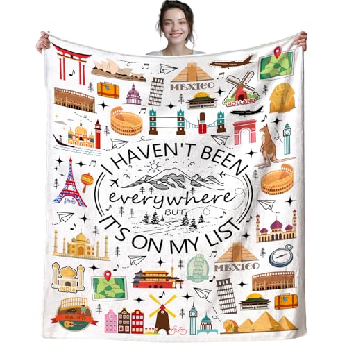 Travel Blanket Gifts for Women International Travelers Female,World Travel Essentials Accessories Unique Flight Vacation Throw Blankets,Cool Traveler Gift for Couples Men Mom Her 60"x50" - color: Travel, size: 60"x50"
