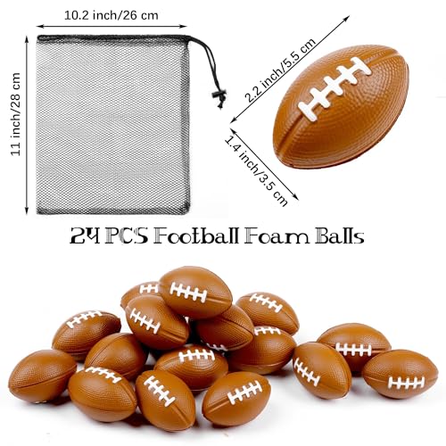 Aodaer 24 Pack Mini Football Stress Balls Fidget Ball Toys Bulk | Soft Foam Balls for Sports Party Favor Gifts, Birthday Party Decoration, Goodie Bag Stuffer, Mini Size, with Drawstring Bag - style: Football