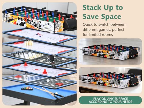 15-in-1 Multi Game Table, 48" Combo Game Table for Kids, Adults, Combination Game Table Set for Home, Game Room w/Foosball, Hockey, Pool Table, Ping Pong, Basketball, Shuffleboard - color: 15 in 1
