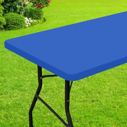 Smiry Rectangle Picnic Table Cloth, Waterproof Elastic Fitted Tablecloths for 4 Foot Tables, Washable Polyester Table Cover for Camping, Indoor and Outdoor (Blue, 24"x48") - color: Blue, size: 48" X 24" (Rectangular)