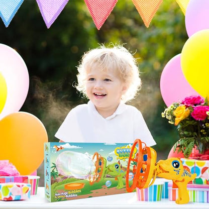 IFLOVE Dinosaur Bubble Gun for Kids 3-8, Bubble Machine Blower Toy (Yellow) | Bubble-in-bubble effect， Easy-Grip Dinosaur Bubble Gun Fills Summer Playtime and Party Favors With Colorful Bubbles - color: Yellow