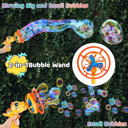 IFLOVE Dinosaur Bubble Gun for Kids 3-8, Bubble Machine Blower Toy (Yellow) | Bubble-in-bubble effect， Easy-Grip Dinosaur Bubble Gun Fills Summer Playtime and Party Favors With Colorful Bubbles - color: Yellow