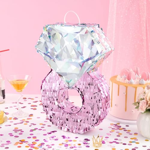 WERNNSAI Diamond Ring Piñata - Valentines Day Party Decoration Shiny Ring Piñata with Blindfold and Stick for Valentines Day Engagement Party Decoration Wedding Bachelorette Party Surprise Supplies - style: Valentines Diamond