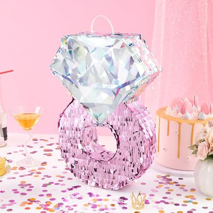 WERNNSAI Diamond Ring Piñata - Valentines Day Party Decoration Shiny Ring Piñata with Blindfold and Stick for Valentines Day Engagement Party Decoration Wedding Bachelorette Party Surprise Supplies - style: Valentines Diamond