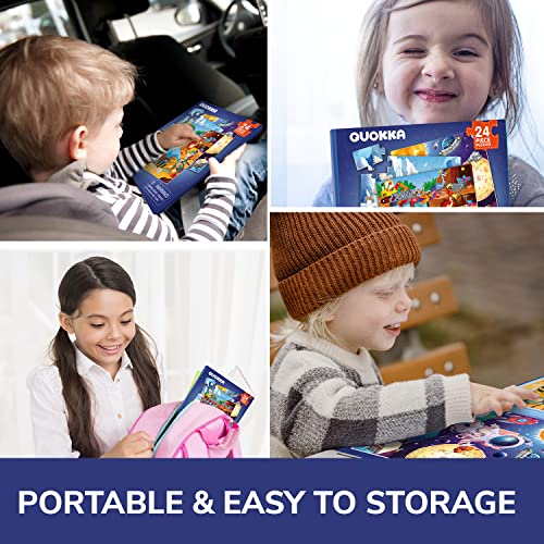 QUOKKA Magnetic Toddler Puzzles Ages 2-4 - 24 Pieces Kids Puzzles Ages 3-5 - Travel Games for Kids 4-6 Boys and Girls - Learning Animal, Space, Dino Car Airplane Road Trip Activities - style: 6. SPACE 24 PCS
