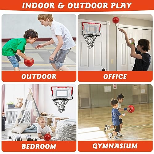 Indoor Basketball Hoop with 2 Balls & Complete Accessories, Over The Door & Mini Hoop for Kids & Adults