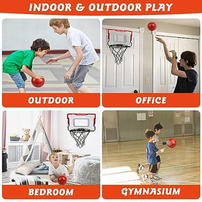 Indoor Basketball Hoop with 2 Balls & Complete Accessories, Over The Door & Mini Hoop for Kids & Adults