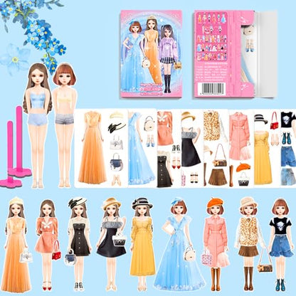 Magnetic Dress Up Dolls, Magnetic Doll Dress Up Kits Magnetic Paper Dolls Pretend Play Set for Girls Ages 4 Years and Up Kids Travel Activities Road Trip Car Ride Interactive Learning Imagine Gift - style: M Set