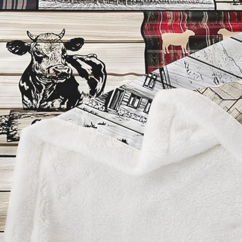 Rustic Farm Animal Fleece Bed Blanket Baby 30"X40" Retro Buffalo Plaid Farmhouse Cabin Throw Blanket Country Sheep Chicken Cow Print Sherpa Blanket,Grid Windmill Flannel Blanket Red Black Grey - color: Pattern 16, size: Baby(30"x40")