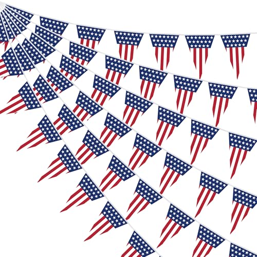 100FT 4th of July Decorations, 60Pcs Pennant Fourth of July Banner, 7.8 x 11.8 Inches Fourth of July American Flags for Outside 4th of July Accessories Independence Day Patriotic Party Parade Decor - style: 4th of July