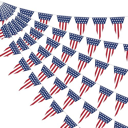 100FT 4th of July Decorations, 60Pcs Pennant Fourth of July Banner, 7.8 x 11.8 Inches Fourth of July American Flags for Outside 4th of July Accessories Independence Day Patriotic Party Parade Decor - style: 4th of July