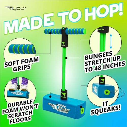 Flybar My First Foam Pogo Jumper for Kids Fun and Safe Pogo Stick, Durable Foam and Bungee Jumper for Ages 3 and up Toddler Toys, Supports up to 250lbs (Blue) - color: Blue