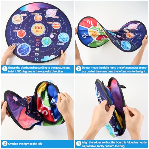 HELLO PAPAYA 29" Large Dart Board for Kids,with 24 Sticky Balls+12 Sticky Darts,Indoor/Sport Outdoor Fun Party Play Game Toys,Birthday for 3 4 5 6 7 8 9 10 11 12 Year Old Boys Girls - style: 2in1-Purple 100 Scores Target With 24 balls 12 darts