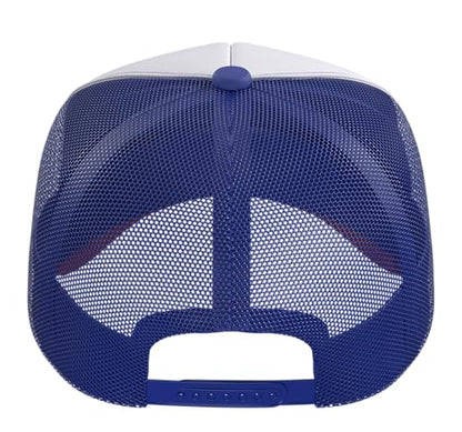 Croquet Heart - Heart with Croquet Mallets Trucker Hat with Adjustable Mesh Back - color: Red/White/Royal Blue
