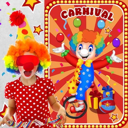 Hxezoc Circus Party Games, Pin The Noses on The Clown With 32 Pcs Nose Stickers, Large Carnival Clown Games Poster for Kids Birthday Party School Classroom Carnival Party Supplies