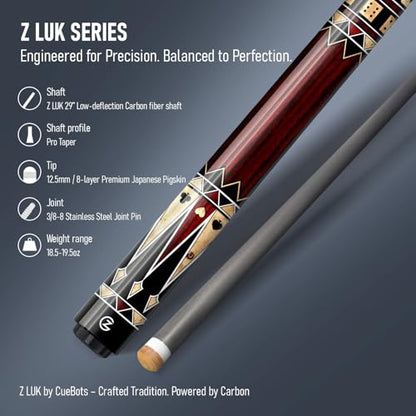 Z LUK Carbon Fiber Pool Cue Stick, Low Deflection Billiard Cue Sticks 12.5mm Tip, Professional Pool Stick for Adults with 3/8-8 Stainless Steel Joint - color: Ruby Ace (Wrapless)