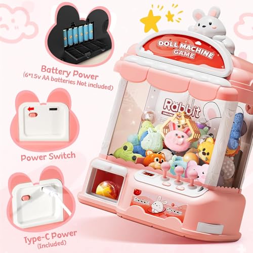 Large Claw Machine for Kids, Musical Electronic Arcade Game Console with Adjustable Sound, Christmas and Birthday Gift for Kids, Includes 30 Toys & 24 Game Coins & 20 Surprise Eggs - color: Light Pink