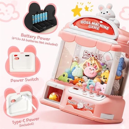 Large Claw Machine for Kids, Musical Electronic Arcade Game Console with Adjustable Sound, Christmas and Birthday Gift for Kids, Includes 30 Toys & 24 Game Coins & 20 Surprise Eggs - color: Light Pink