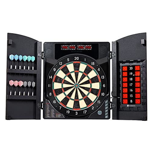 MD Sports Dartboard Cabinet Multiple Styles Electronic Dartboard With Digital X/O Cricket Scorekeeping and Dart Set, Perfect for Cricket Games - style: Bristlesmart E-Dartboard (w/Steel Tip Darts)