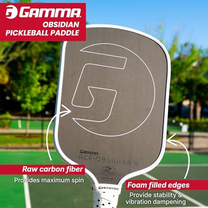 GAMMA RCF Obsidian Pickleball Paddle, Raw Carbon Fiber, 10mm, 13mm, and 16mm Options, Comfortable Molded Foam Handle, Sleak Design, Customizable Handle Weight System - style: Obsidian 16