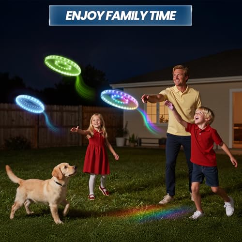 Wee Wonders 2 Pack Light Up Flying Discs for Kids Adults, Rechargeable 10" Disc with 45 LEDs, 14 Lighting Modes, Glow in The Dark Flying Ring for Beach Camping Outdoor Sport Game - size: 2PCS: 10in + 10"