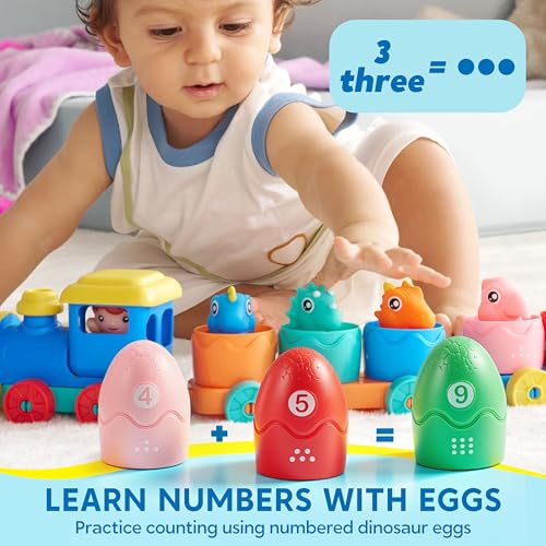Play-Act Learning Toy for Toddlers 1 2 3 Years Old, Counting, Matching & Sorting Montessori Learning Dinosaur Train Including 9 Dinosaurs, Birthday Gift for Baby Boys Girls - style: Dinosaur Number Train