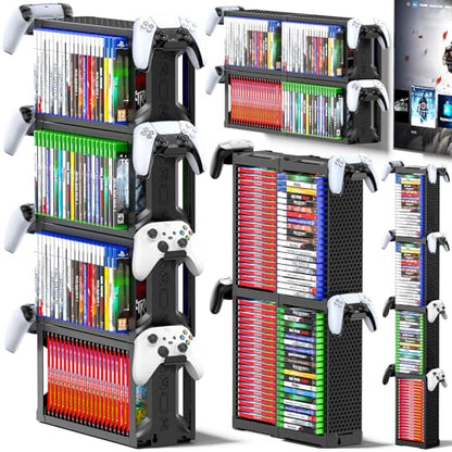 Kytok Video Game Disc Rack Tower Video Game Storage Universal for PS5/PS4/ XBOX One/Series/Nintendo Switch Game, Game Organizer Shelf Display Stand for Wall Mount/Desk/Floor with Controller Holder - size: 4-Tier