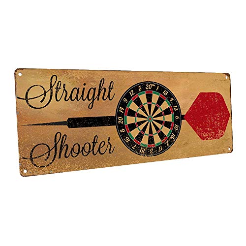 Straight Shooter Bulls Eye Metal Sign, Darts, Game Room, Mancave, Den